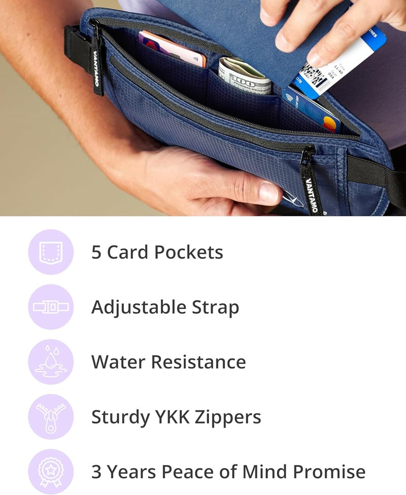 Vantamo Money Belt with RFID For Men & Women, Hidden Passport Holder for Travel, 2 Compartment Travel Fanny Pack for Women Anti Theft - Image 5